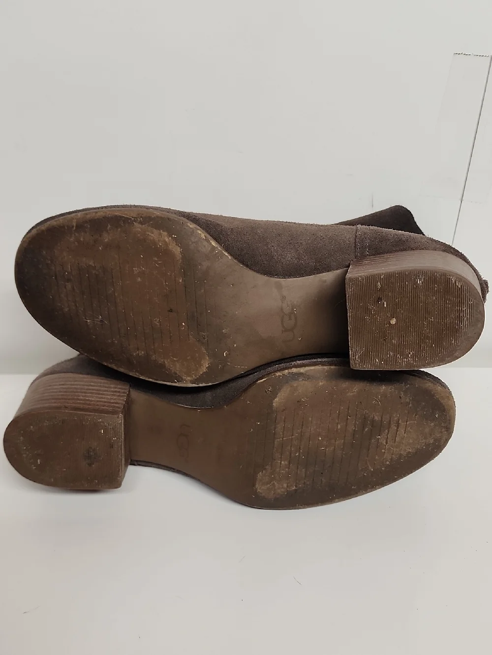 UGG Chocolate Brown Western Style Suede Ankle Booties with Stacked Heel Size 8